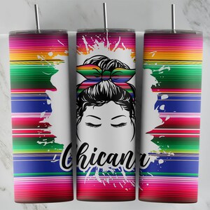 Serape Messy Bun Hair Girl • 20oz Skinny Tumbler Wrap PNG File • 20oz Skinny Tumbler Design • Sublimation Wrap Design • Digital Download