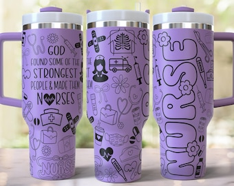 Diseño de enfermera grabado a láser para vaso de 40 oz, descarga digital, SVG para láser rotatorio, diseño de enfermera para vaso de 40 oz
