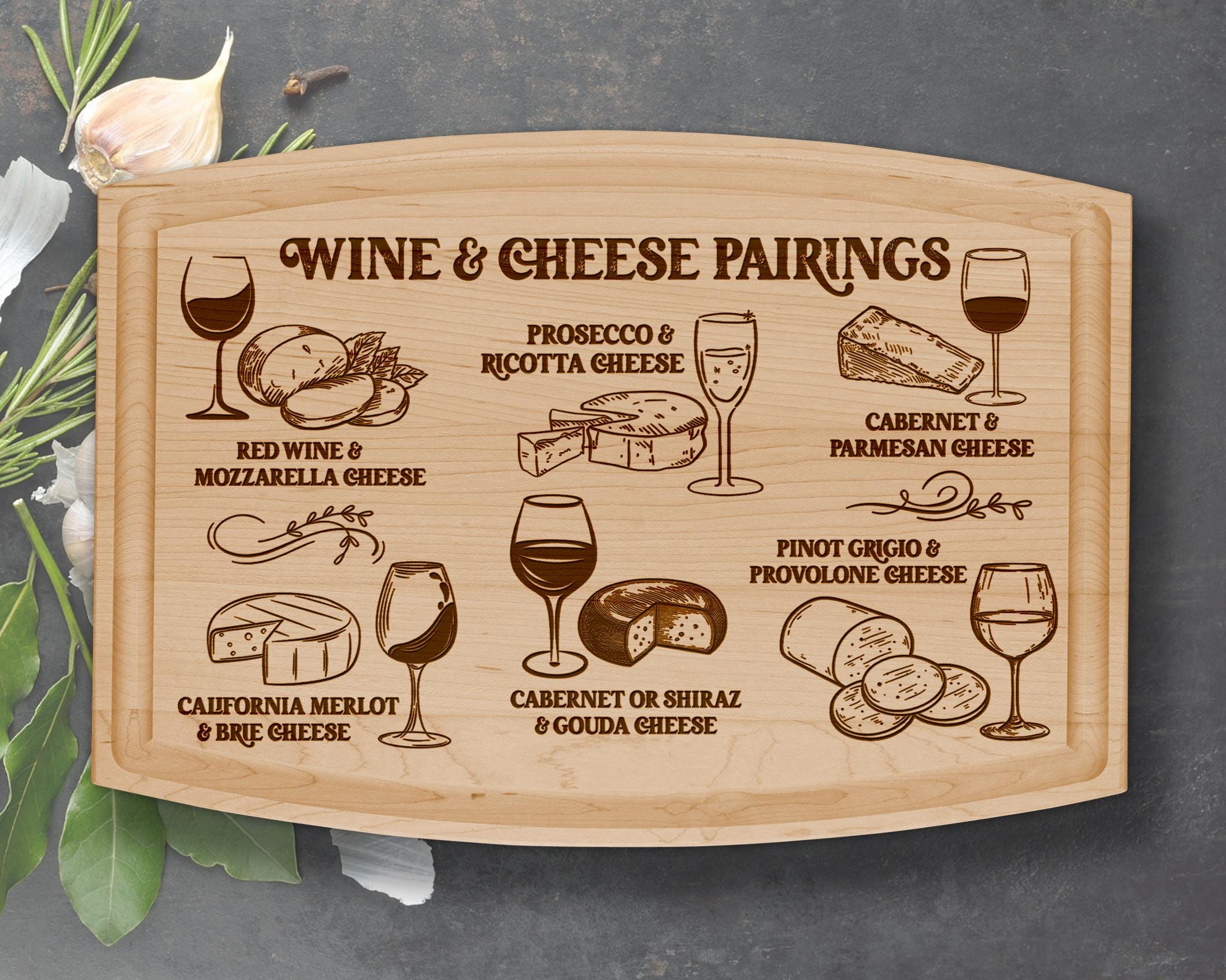 Wine Cheese Pairing Cutting Board Laser Engraved File Design ...