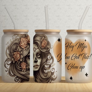 Day Of The Dead Girl 16 Unzen Libbey Glas Becher Wrap PNG Datei • Dia De Los Muertos 16 Unzen Sublimation Wrap • Digitaler Download