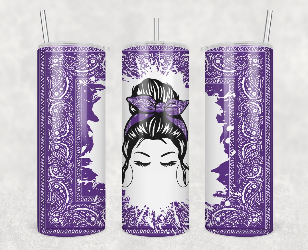 Purple Bandana Messy Hair Bun 20oz Skinny Tumbler Sublimation Design ...