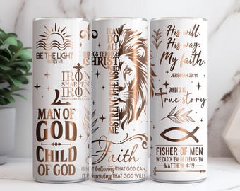 Man Of God 20oz Skinny Tumbler Sublimation Wrap PNG File Seamless