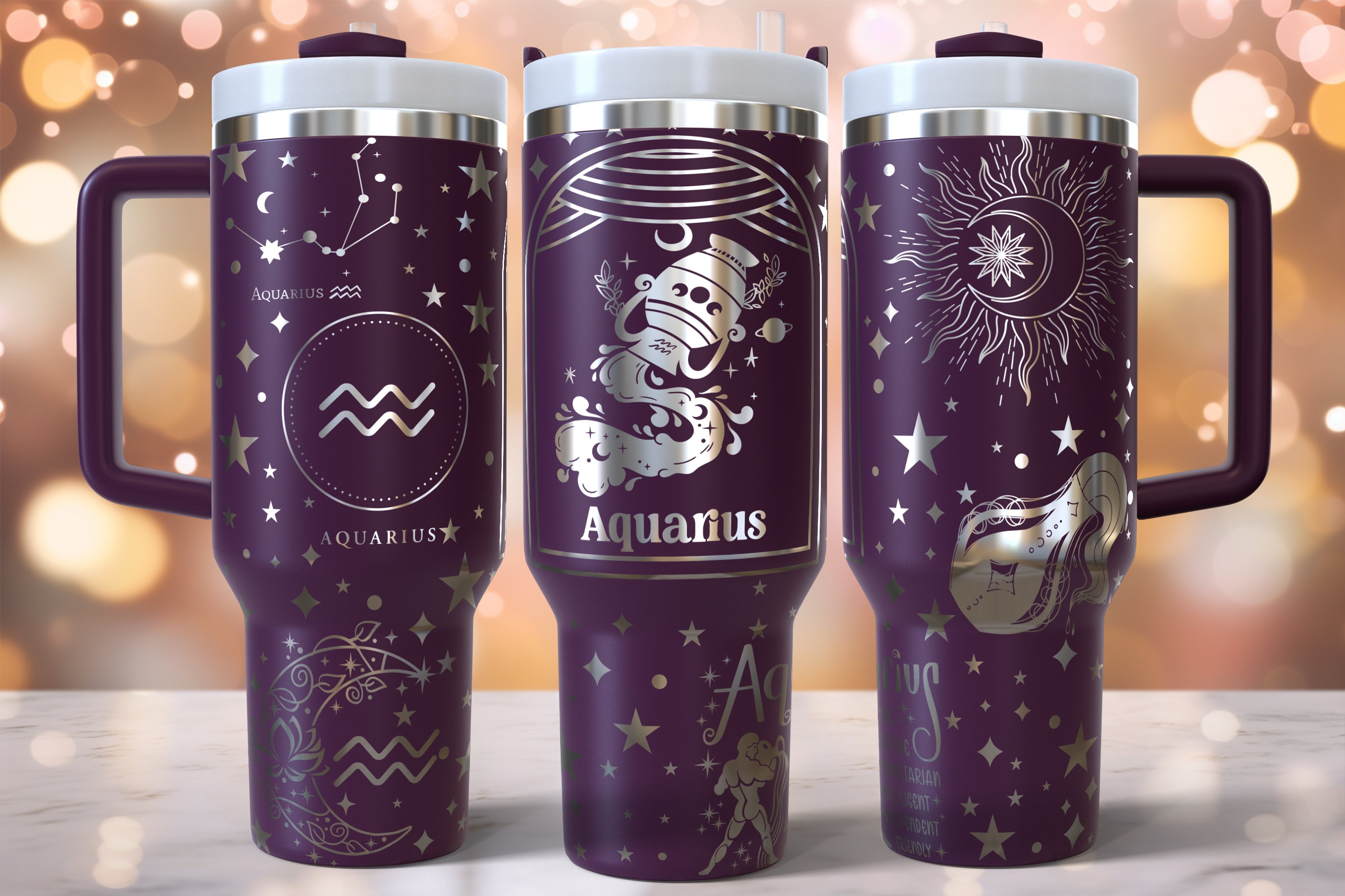 Zodiac Sign Aquarius Laser Engraved Full Wrap Design for 40oz