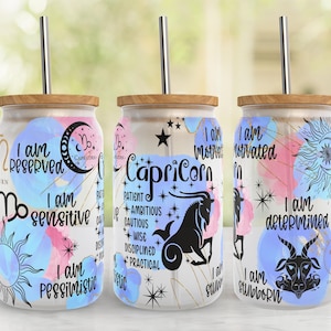 Zodiac Sign Capricorn 16oz Glass Can Sublimation Design, 16oz Libbey Glass Can Tumbler Wrap, Glass Tumbler Template Wrap, Digital Download