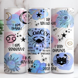 Znaki zodiaku RAK 20oz chudy kubek sublimacyjny PNG plik • Afirmacja raka 20oz projekt kubka • Horoskop • Astrologia