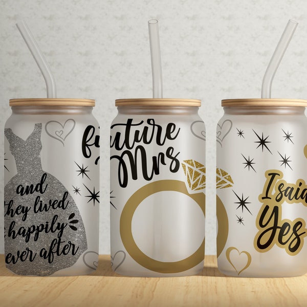 Bride To Be 16oz Libbey Can Tumbler Wrap PNG File • Bridal • Future Mrs Beer Can Glass Sublimation Design • Glass Can Wrap • Digital File