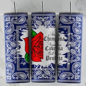 CHINGONA 20oz Skinny Tumbler Sublimatie Template Design • Blauw Wit Paisley Bandana Design • Rose • PNG Bestand Sublimatie Download