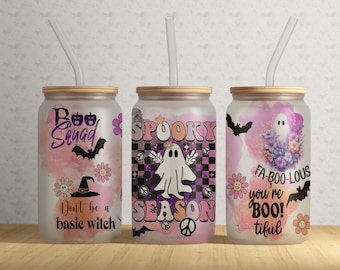 Spooky Season 16oz Libbey Glass Tumbler Wrap PNG File • Retro Ghost • 16oz Glass Tumbler Sublimation Design Wrap • Halloween • Digital File