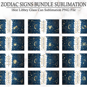 Zodiac Sign BUNDLE 16OZ Libbey Glass Can Wrap PNG File • Sublimation Design Template •  Zodiac Constellation Sign BUNDLE • Digital Download