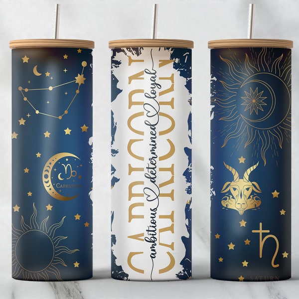 CAPRICORN Zodiac Signs 25oz Glass Can Tumbler Wrap PNG File • Sublimation Template Design • Capricorn • Astrology • Zodiac Constellations