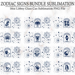 Zodiac Signs Bundle 16OZ Libbey Glass Can Wrap PNG File • Sublimation • Astrology • Horoscope • Gemini • Taurus • Scorpio • Capricorn