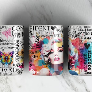 Positive Self Affirmations 15oz Coffee Mug Sublimation Design PNG File • Color Splash 15oz Coffee Cup Wrap Design • Mug Press • Digital File