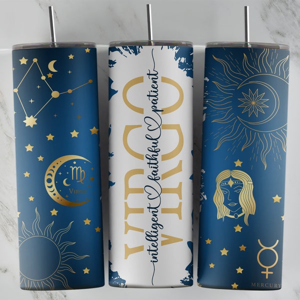 Zodiac Constellations VIRGO Zodiac Sign 20oz Skinny Tumbler Sublimation Template Design • PNG • Astrology • Horoscope • Digital Download