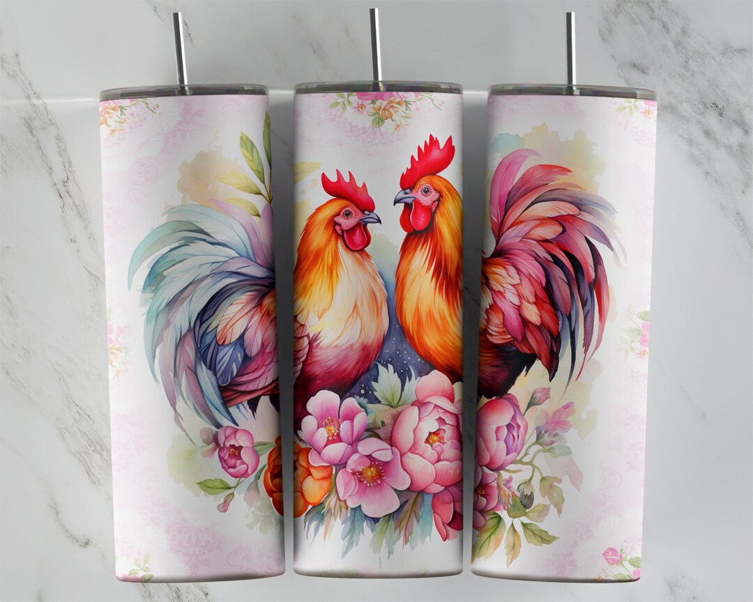 Floral Chicken 20 Oz Skinny Tumbler Sublimation PNG File • Watercolor ...