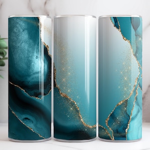 Teal Gold Agate 20oz Skinny Tumbler Sublimation Design • Teal Gold Glitter Skinny Tumbler Wrap • Sublimation  Png File  Digital Download