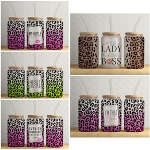 Cheetah Leopard BUNDLE 16oz Libbey Can Tumbler Wrap PNG File • Animal Pattern Glass Can Sublimation Design • Glass Can Wrap • Digital File