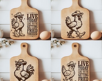 4 Funny Chicken Puns Cutting Board Laser Engraved File Design, Charcuterie Board SVG, Glowforge, Laser SVG File, Chopping Board Design