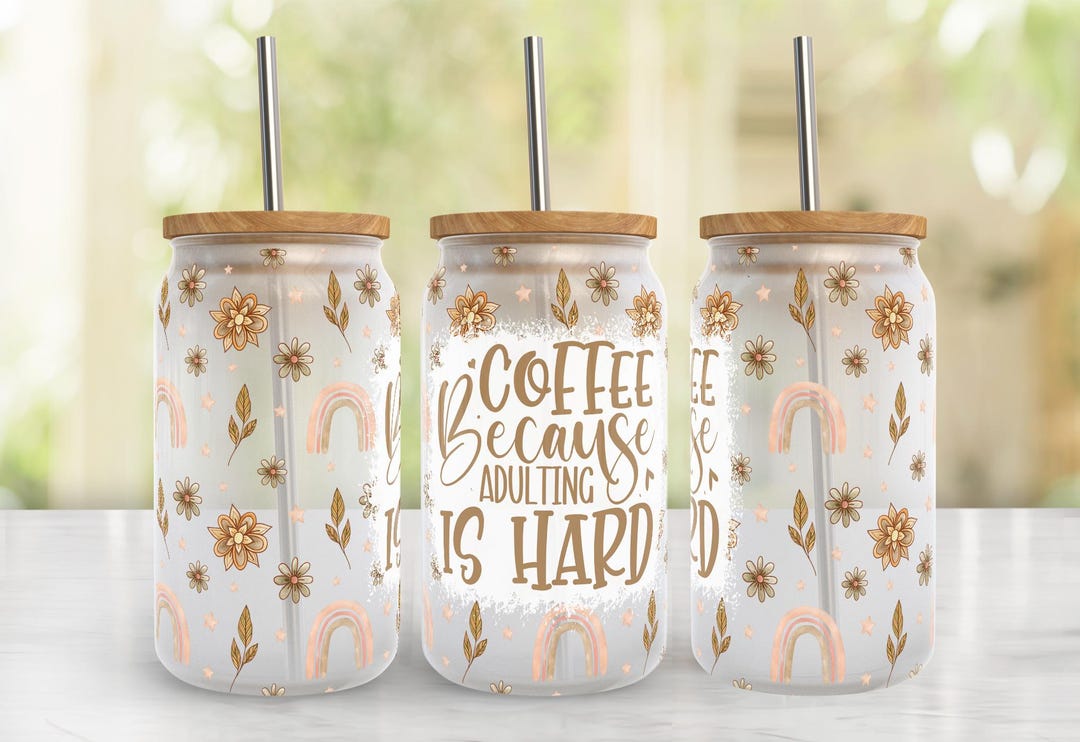 Boho Rainbow 16oz Libbey Glass Can Tumbler Wrap PNG File, Coffee ...