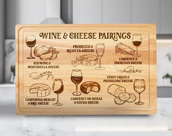 Wijn kaas koppelen snijplank lasergegraveerd bestandsontwerp, charcuterie bord SVG, Glowforge, snijplank SVG-bestand, ontwerp voedsellade