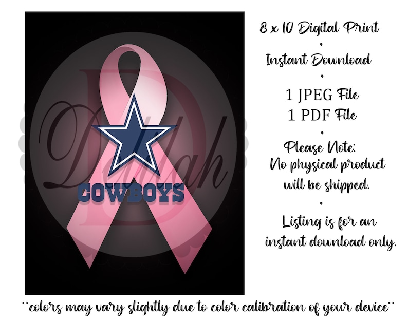 8 x 10 Dallas Cowboys Breast Cancer Ribbon Digital Print | Etsy
