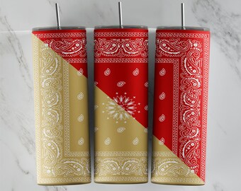 Red Tan Bandana Paisley 20 Oz Skinny Tumbler PNG File Design Sublimation Wrap - Skinny Tumbler Wrap Design Template Instant Digital Download