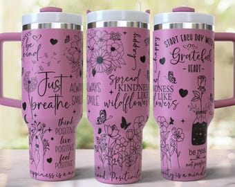 Affermazioni positive, design con incisione laser completa per bicchieri da 40 oz, SVG per bicchieri rotanti laser, download digitale di incisioni laser per bicchieri da 40 oz