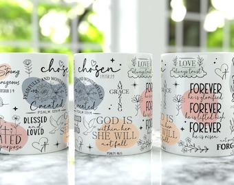 Versets de la Bible bohèmes, tasse à café, emballage PNG, tasses à café de 15 oz sublimation dessins, emballage de tasse à café de 11 oz, tasse à café de 15 oz & coupe 11 oz conception numérique
