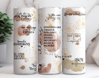 SPANISH Affirmation 20oz Skinny Tumbler Sublimation PNG File • Self Love • Sunflower • Spanish Daily Affirmation 20oz Tumbler Design • PNG