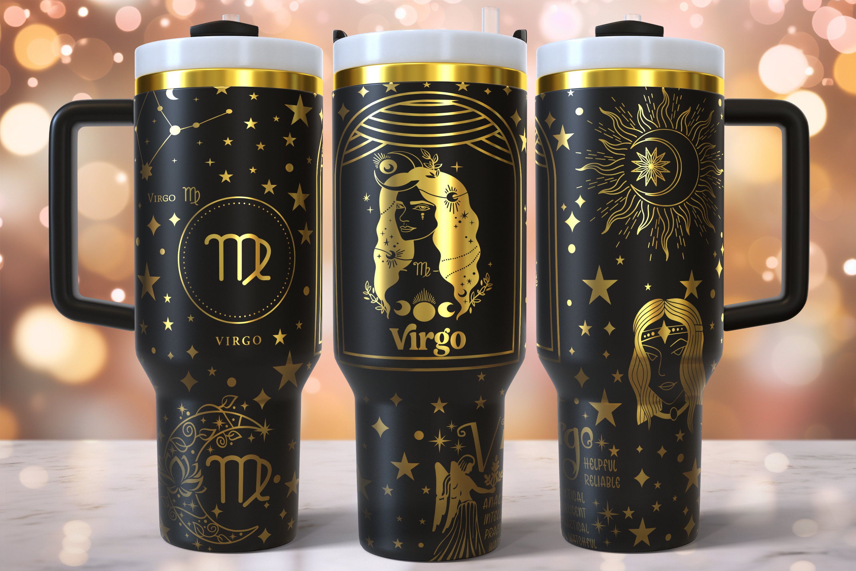 Zodiac Sign VIRGO Laser Engraved Full Wrap Design for 40oz Tumbler