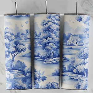 Toile De Jouy 20OZ Skinny Tumbler Sublimation PNG File • Traditional Toile Pattern • 20oz Tumbler Design Wrap • Digital Download