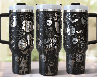 Spooky Halloween 40oz Tumbler Laser Engraved SVG File, Laser Rotary Digital Design, Ghost Ghouls 40oz Laser Tumbler Wrap Digital Download