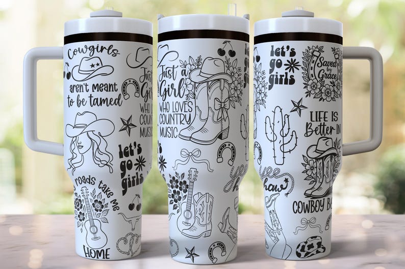 Cowgirl Boots Laser Engraved Full Wrap Design for 40oz Tumbler, Digital ...