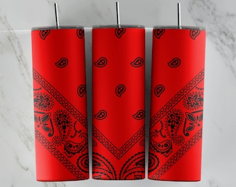 RED Black Bandana 20oz Skinny Tumbler Sublimation PNG File • Black Paisley Pattern • 20oz Coffee Tumbler Wrap • PNG •  Sublimation Design
