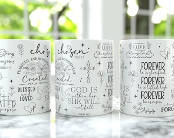 Bible Verse 11oz Mug Cup Sublimation Wrap PNG, 15oz Coffee Cup Design, 15oz Cup Wrap Template, Christian Religious 11oz Mug Design Digital