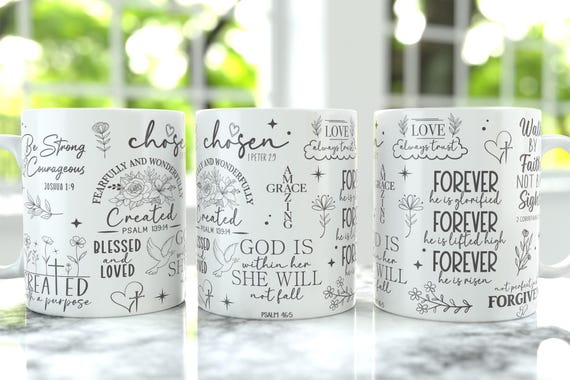 Bible Verse 11oz Mug Cup Sublimation Wrap PNG, 15oz Coffee Cup Design, 15oz Cup Wrap Template, Christian Religious 11oz Mug Design Digital
