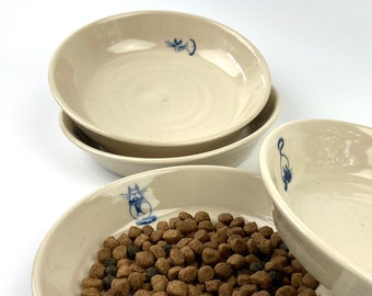 Ceramic Pet Bowl with Cute Decals- Pottery for Pets - Wheel Thrown Pottery