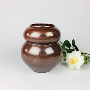 Asian Style Porcelain Flower Vase - Metallic Red Iron - Wheel Thrown Pottery - Handmade Ceramic Art - Unique Vase - Ceramic Home Decor