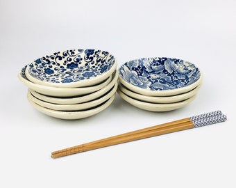 Small Ceramic Plate - Blue and White - Dipping Dish - Handmade Pottery - Pet Bowls for Soft Food