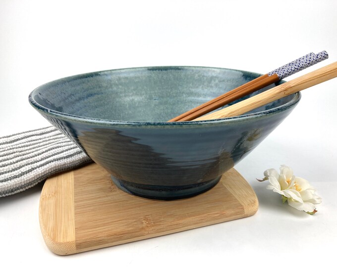 Large Ceramic Serving Bowl Ocean Blue Salad and Fruit Wheelthrown