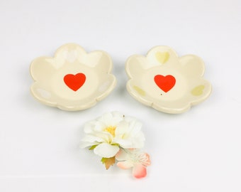 Cute Little Ceramic Dish - Flower and Heart - Handmade Jewelry Holder - Ring Dish - Incense Holder