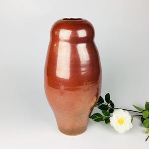 Asian Style Porcelain Flower Vase - Metallic Red Iron - Wheel Thrown Pottery - Handmade Ceramic Art - Unique Vase - Ceramic Home Decor