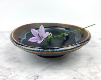 Asian Style Small Ceramic Dipping Plate - Black/Blue Waterfall - Handmade Pottery