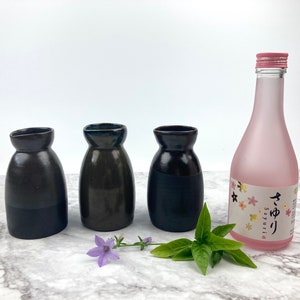 Ceramic Sake Bottle - Soju Bottle - Rustic Black Brown - Wheel-thrown Pottery