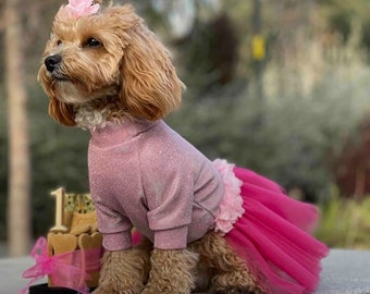 Pet Costume for Birthday, Cotton Dog Dress ,Dog Costume, Pet Angel Dress, Pet Clothes, Dog Clothes, Dog Angel Costume (with hair clips)