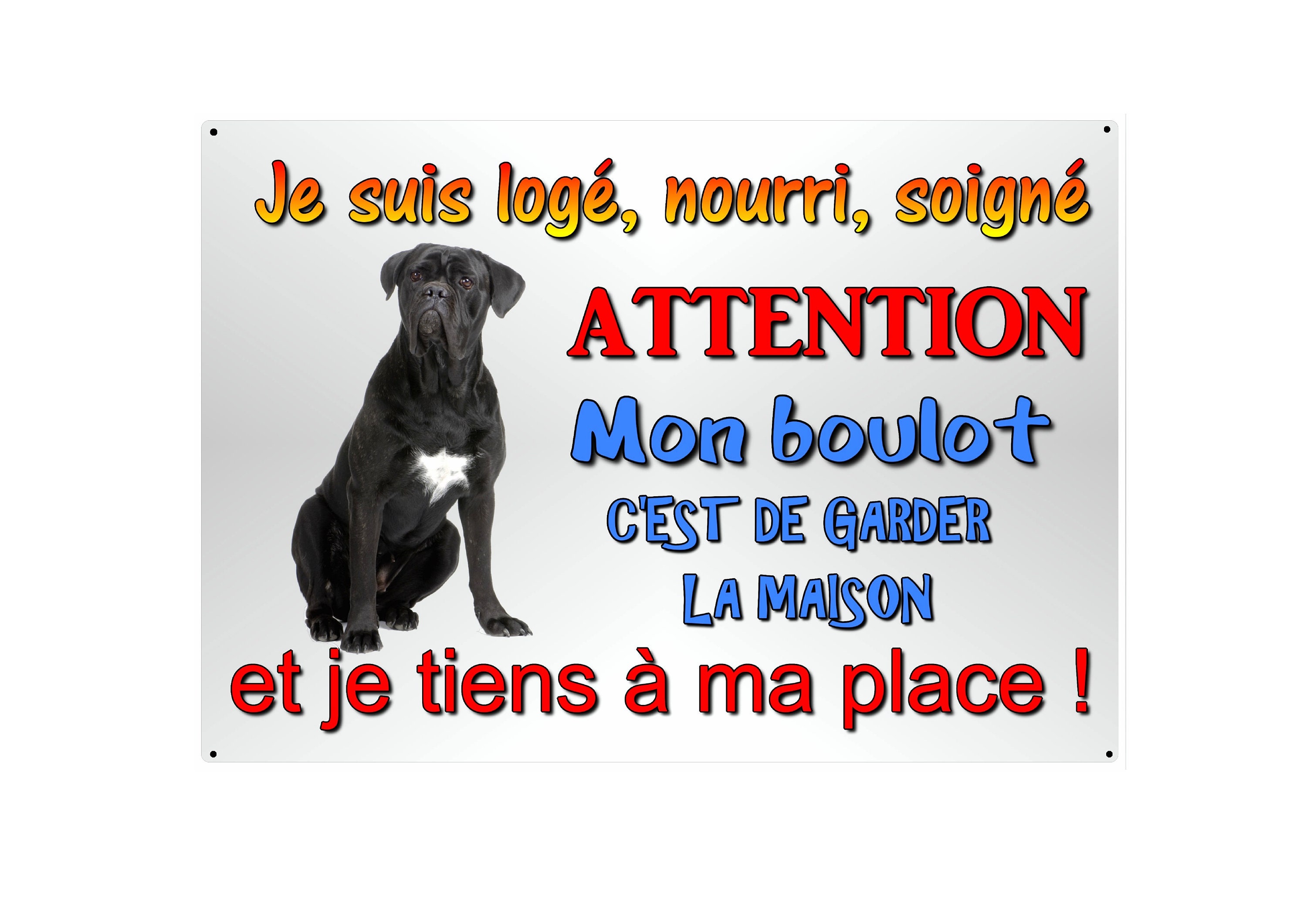 Plaque Attention Chien Cane Corso Humoristique en Métal 29 X 20 Angles Arrondis Percée Aux 4 Coins R