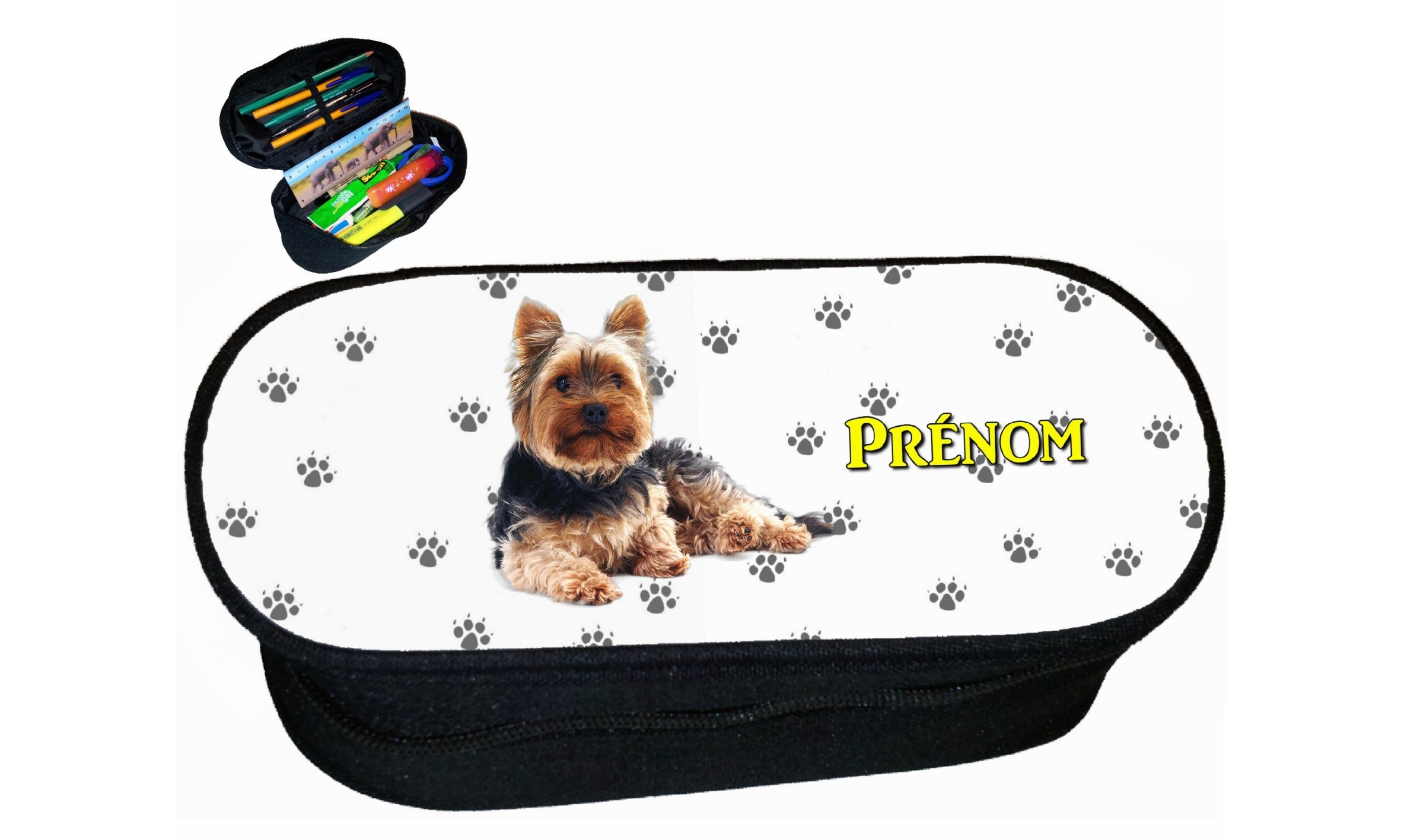 Trousse à Crayons Chien York Mignon Personnalisé Prénom Au Choix Réf 283