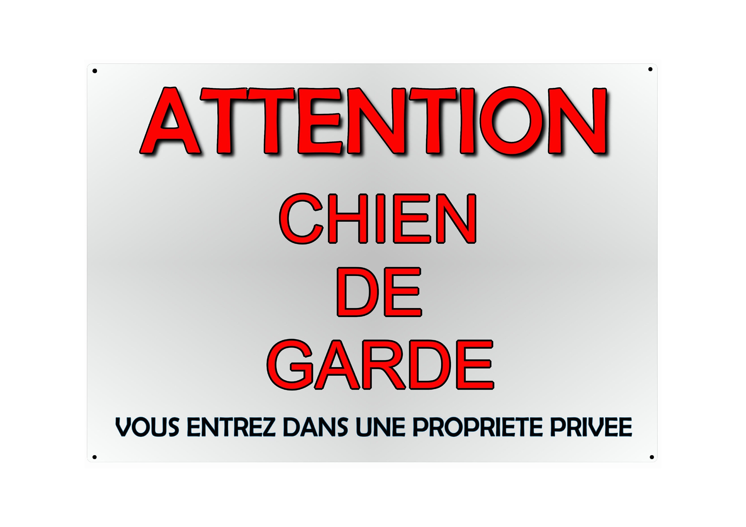 Plaque Attention Chien de Garde en Métal 29 X 20 Angles Arrondis Percée Aux 4 Coins Réf 18
