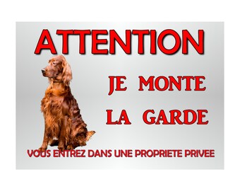 attention plate Irish metal setter dog 29 x 20 rounded angles pierced at 4 corners ref 54