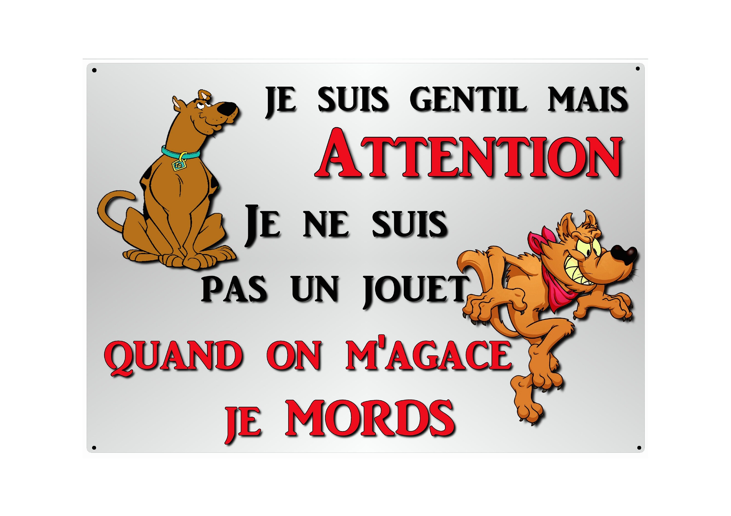 Plaque Attention Au Chien en Métal 29 X 20 Angles Arrondis Percée Aux 4 Coins Réf 17