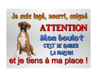 humorous fawn boxer dog attention plaque in metal 29